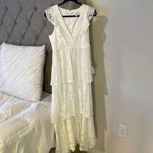 NWT Molinetto LuLus White Lace Ruffled Tiered Sleeveless Midi Dress - size M